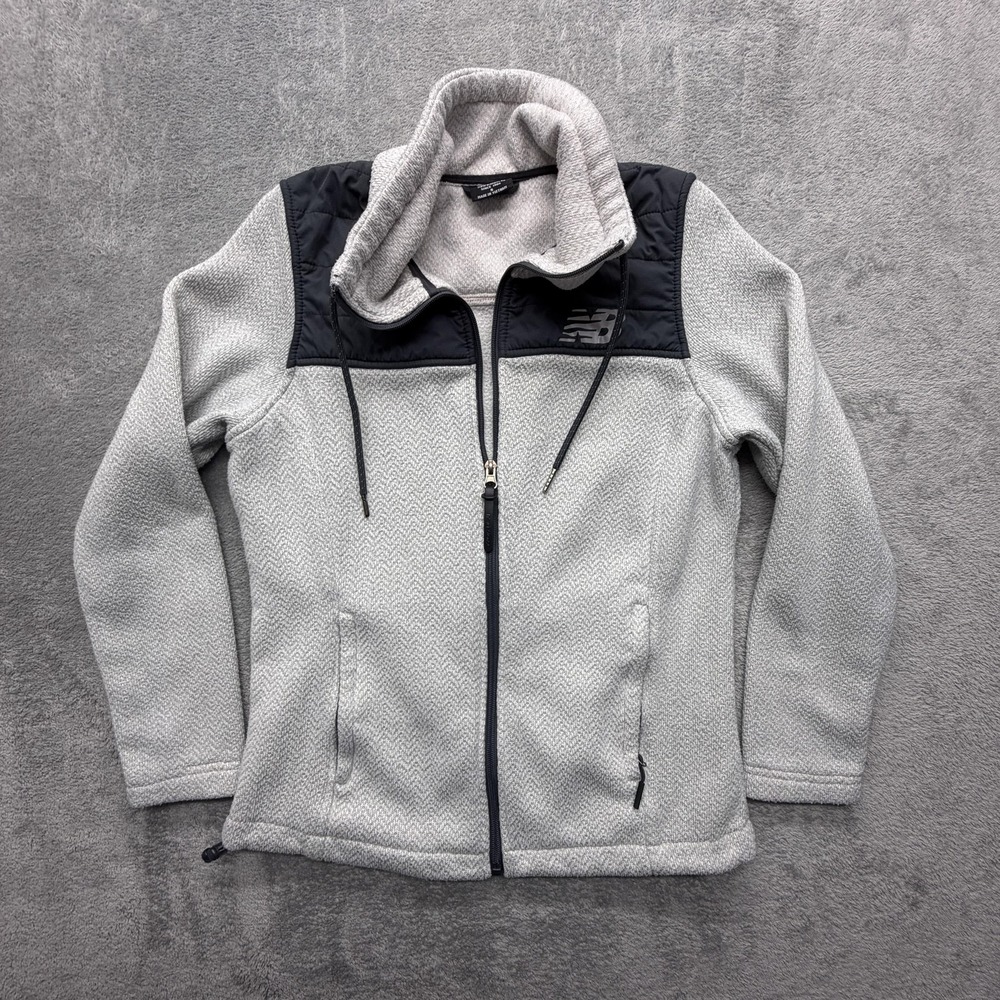 New‎ Balance Jacket Womens Small Gray Herringbone Fleece Full Zip Quilted Yoke
